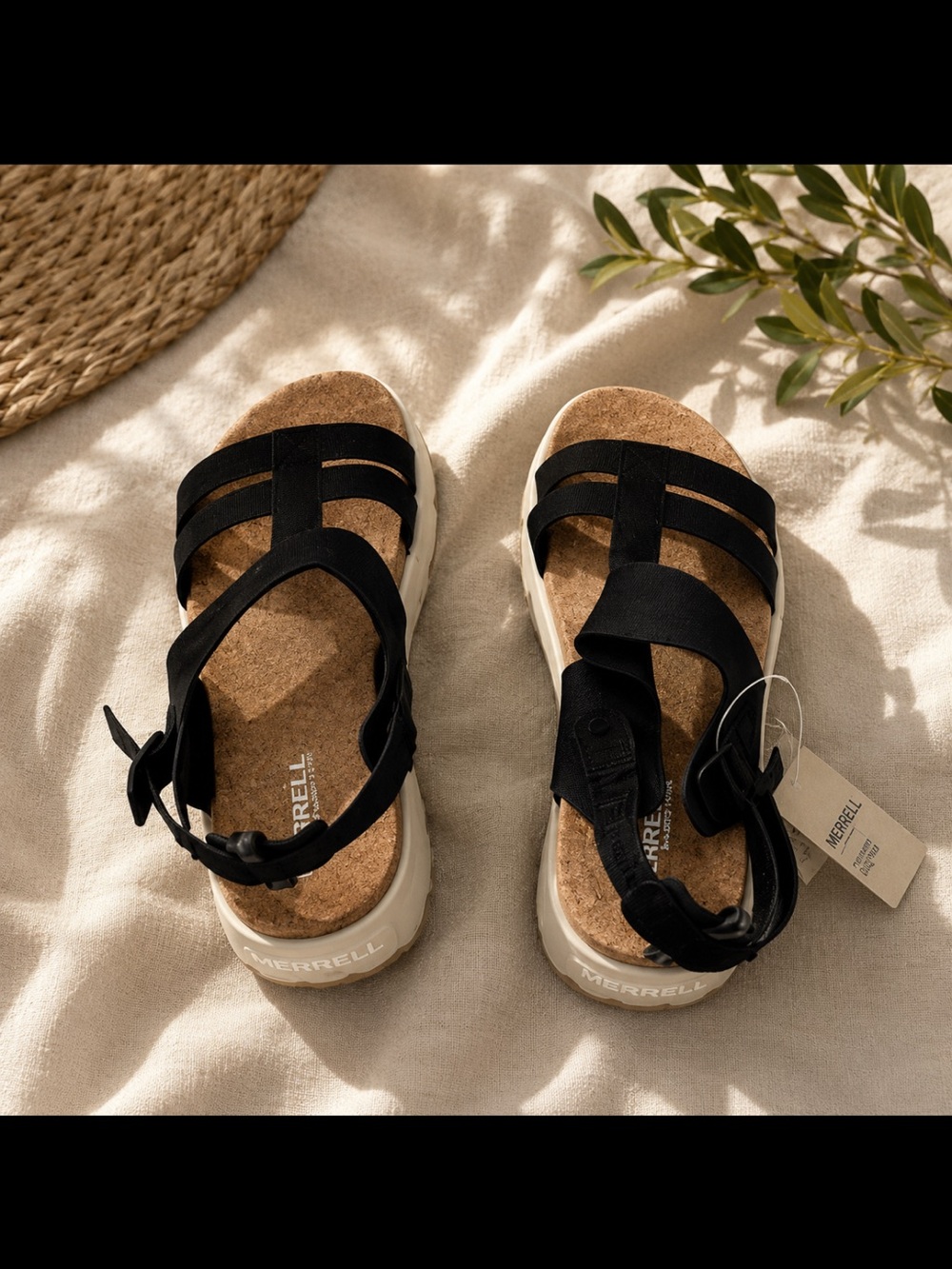 Merrell Black and Cork-Style Sport Sandals